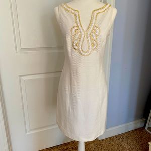 White Lilly Pulitzer dress with gold embellishment